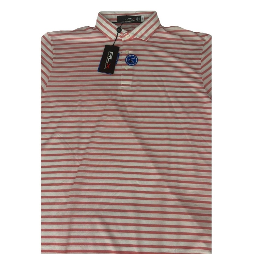 RLX Ralph Lauren Mens XL Golf Polo Shirt Pink White Striped Wicking Performance - Picture 3 of 12